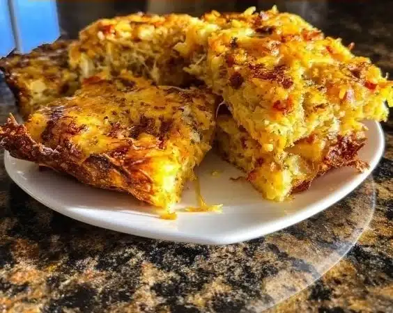 Delicious breakfast casserole made with hash browns and eggs