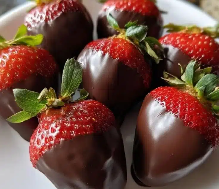 Delicious chocolate covered strawberries arranged elegantly on a platter.