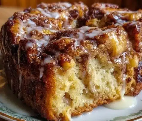 Country Apple Fritter Bread with apple slices and cinnamon glaze