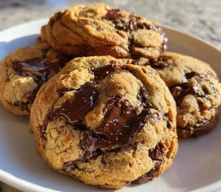 A plate of delicious gluten free cookies with chocolate chips and nuts.