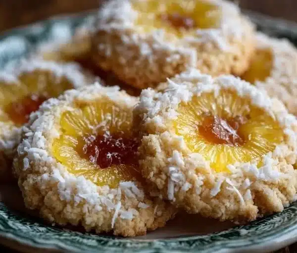 Hawaiian Pineapple Coconut Thumbprint Cookies fresh out of the oven