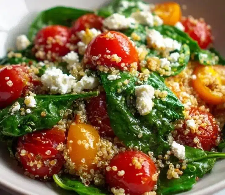 Heart-healthy quinoa salad with mixed vegetables and dressing