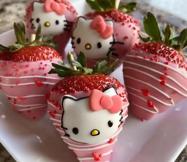 Adorable Hello Kitty Valentine's Strawberries decorated for a lovely gift
