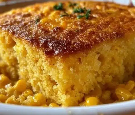 Delicious Jiffy Corn Casserole served in a dish