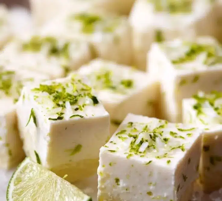 Delicious homemade Key Lime Fudge with a vibrant green color