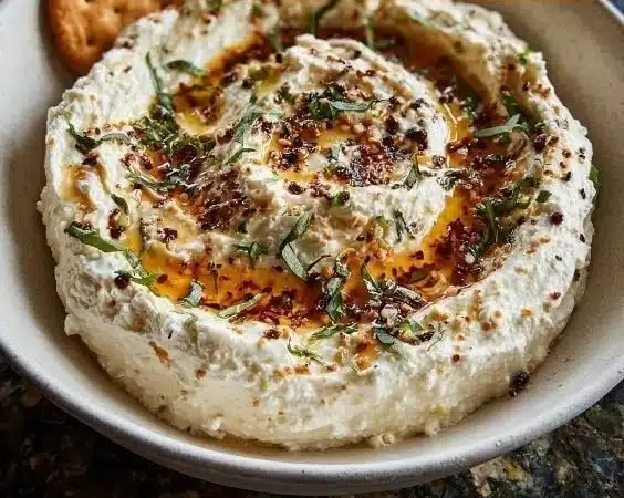 Whipped ricotta dip served with fresh vegetables and crackers
